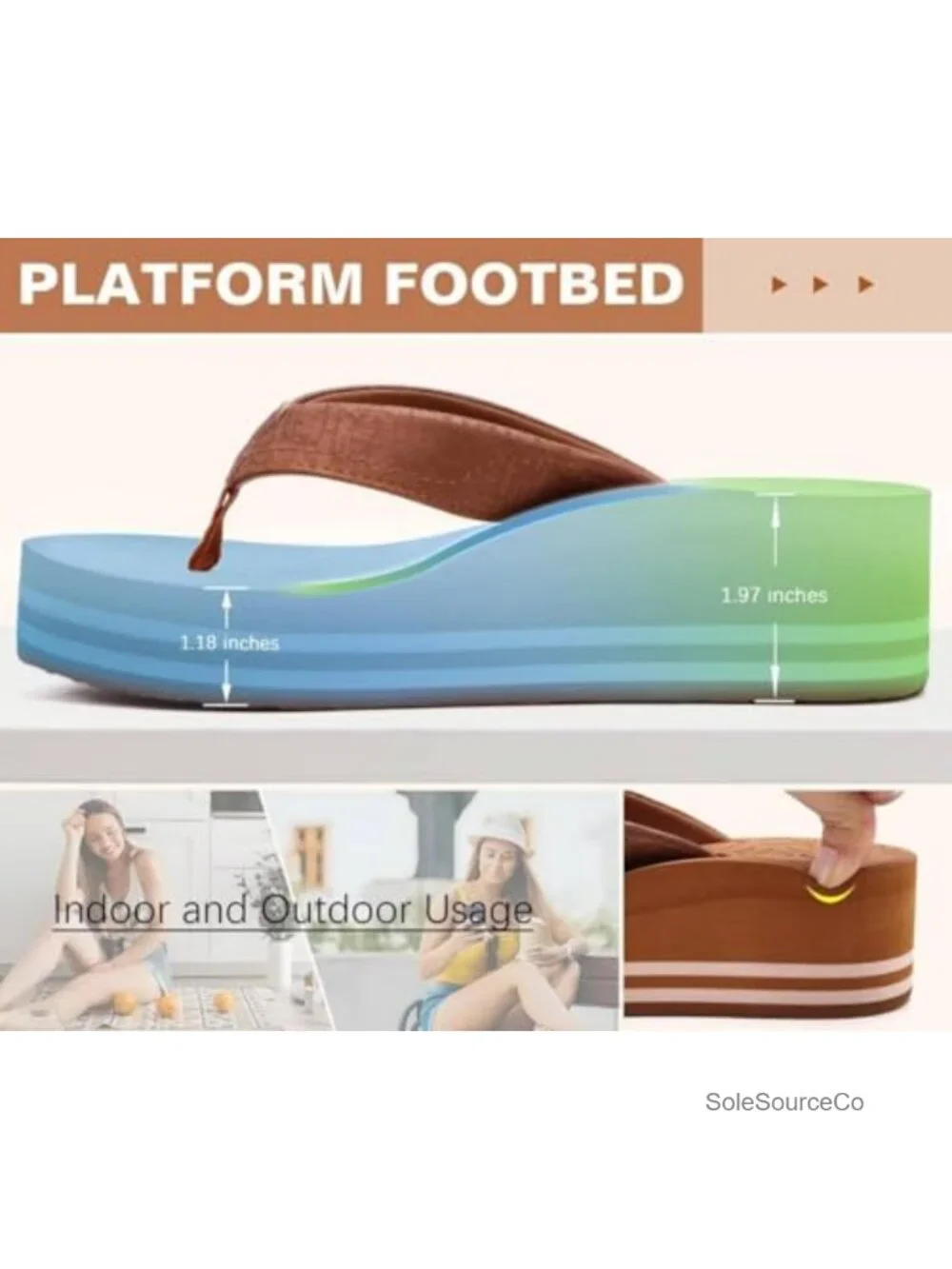 Women's Platform Wedge Flip Flops Chunky Heel Sandals Faux Leather Thong Slip